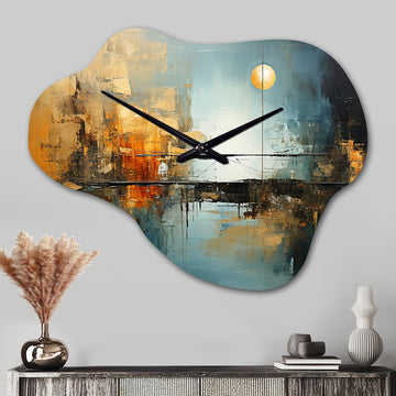 Teal Orange Bold Energy I - Asymmetric Metal Wall Clock